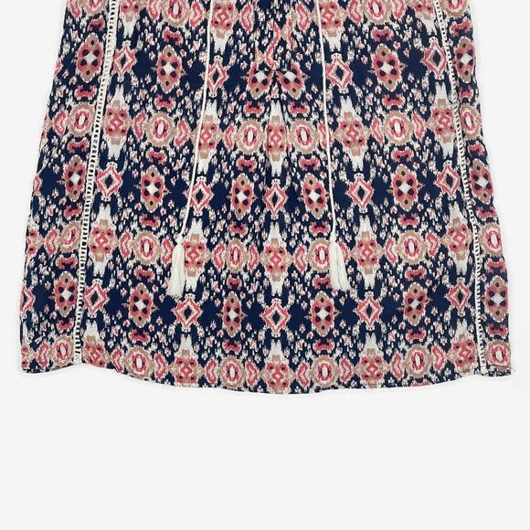Lucy & Laurel Ikat Print Top Size S Blue Red Casual Boho Beachy Flowy Summer - Picture 8 of 14